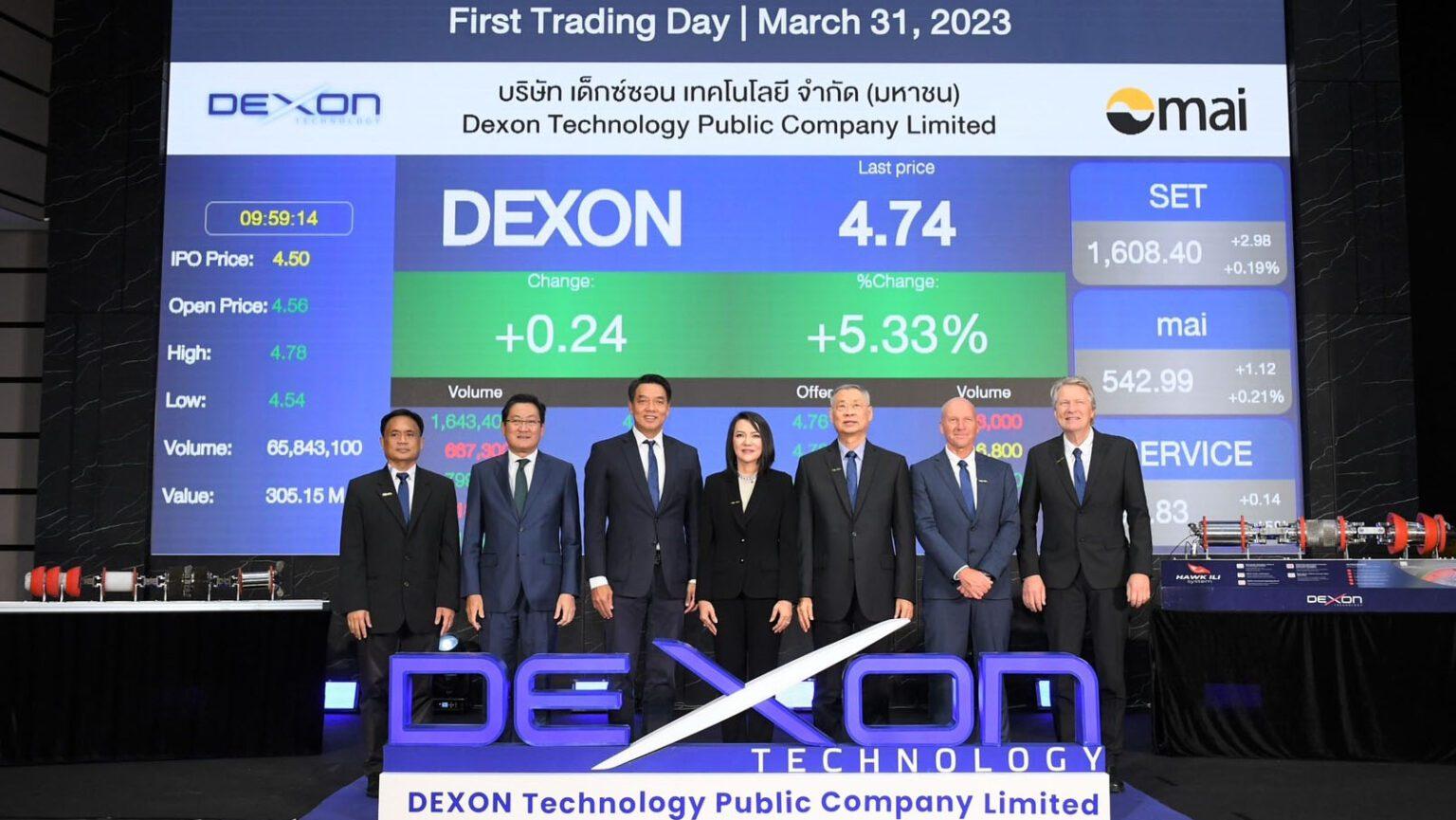 เด็กซ์ซอน เทคโนโลยี ("DEXON") เริ่มซื้อขายในตลาดหลักทรัพย์ เอ็ม เอ ไอ วันแรก เปิดเทรดที่ 4.56 บาท