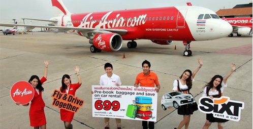 แอร์เอเชีย จับมือ Sixt Rent a Car มอบโปรโมชั่นสุดพิเศษ เพียงสั่งจองน้ำหนักกระเป๋ำล่วงหน้ำ รับส่วนลดเพิ่ม 100 บำทเมื่อเช่ำรถในเครือ Sixt Rent a Car