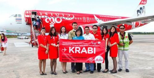 AirAsia's Singapore-Krabi inaugural flight landed in Krabi Airport