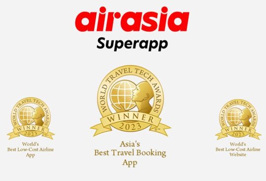 airasia Superapp คว้ารางวัลแอปพลิเคชั่นการจองที่ดีที่สุดในเอเชียจาก World Travel Tech Awards ประจำปี 2023